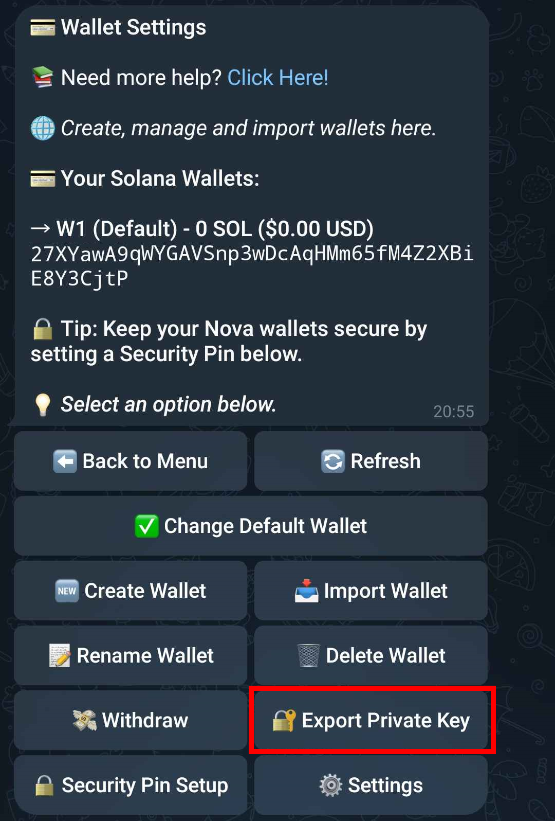 Press Export Private Key