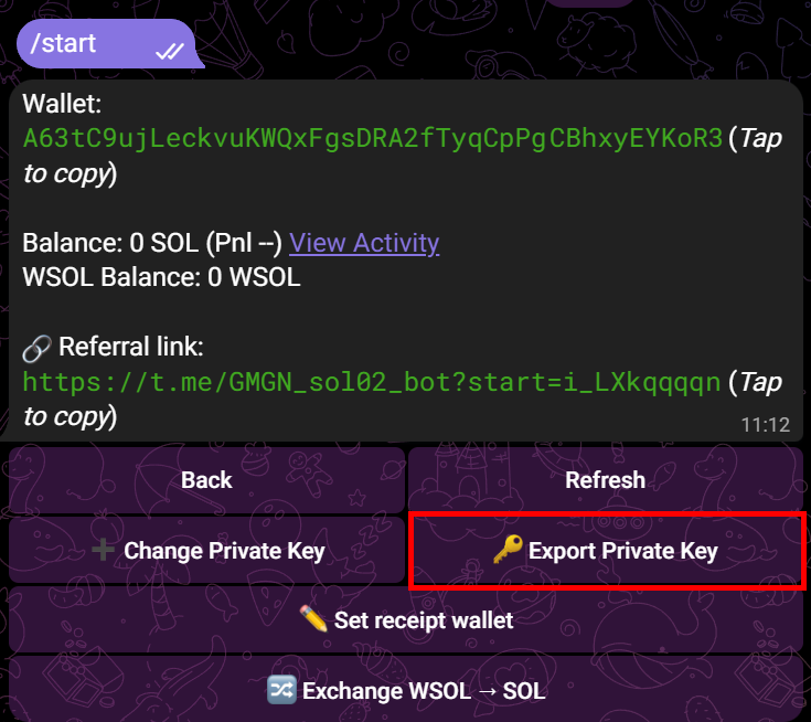 Press Export Private Key